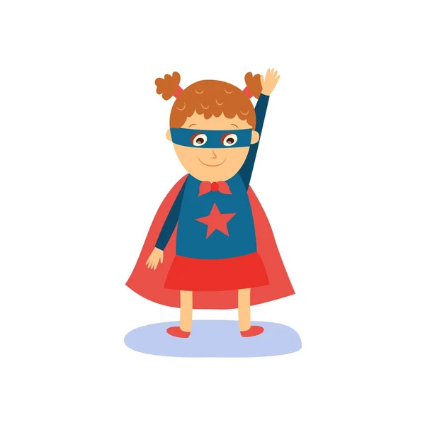 Malá holčička v kostýmu superhrdiny, plášť a maska — Stockový vektor