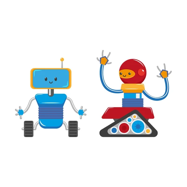 Διάνυσμα σύνολο αστεία αρσενικό ρομπότ επίπεδη κινουμένων σχεδίων — Διανυσματικό Αρχείο