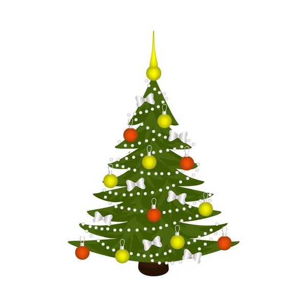 Vector flat cartoon spruce tree decorated — Stock Vector