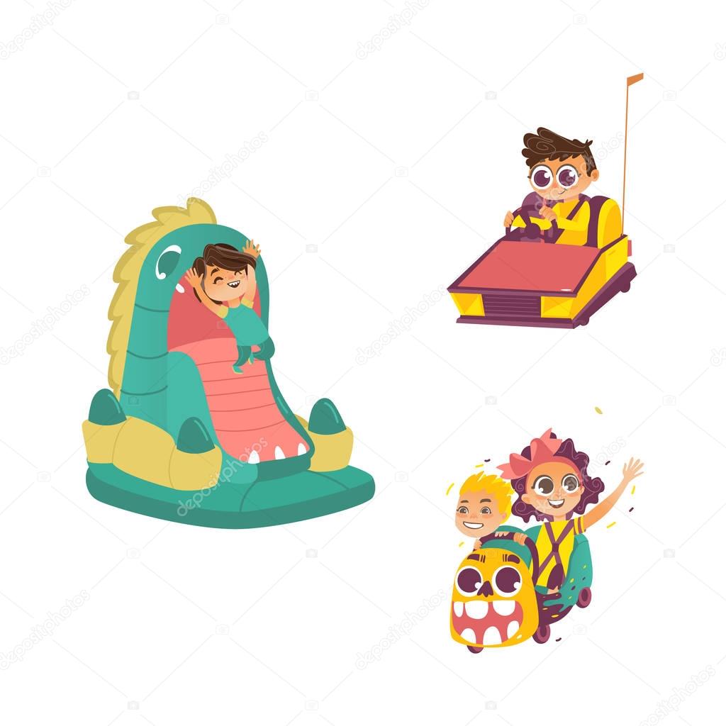 vector children in amusement park set