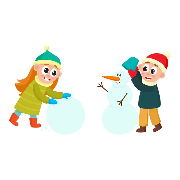 Векторные дети веселятся на открытом воздухе в зимнем наборе — стоковый вектор