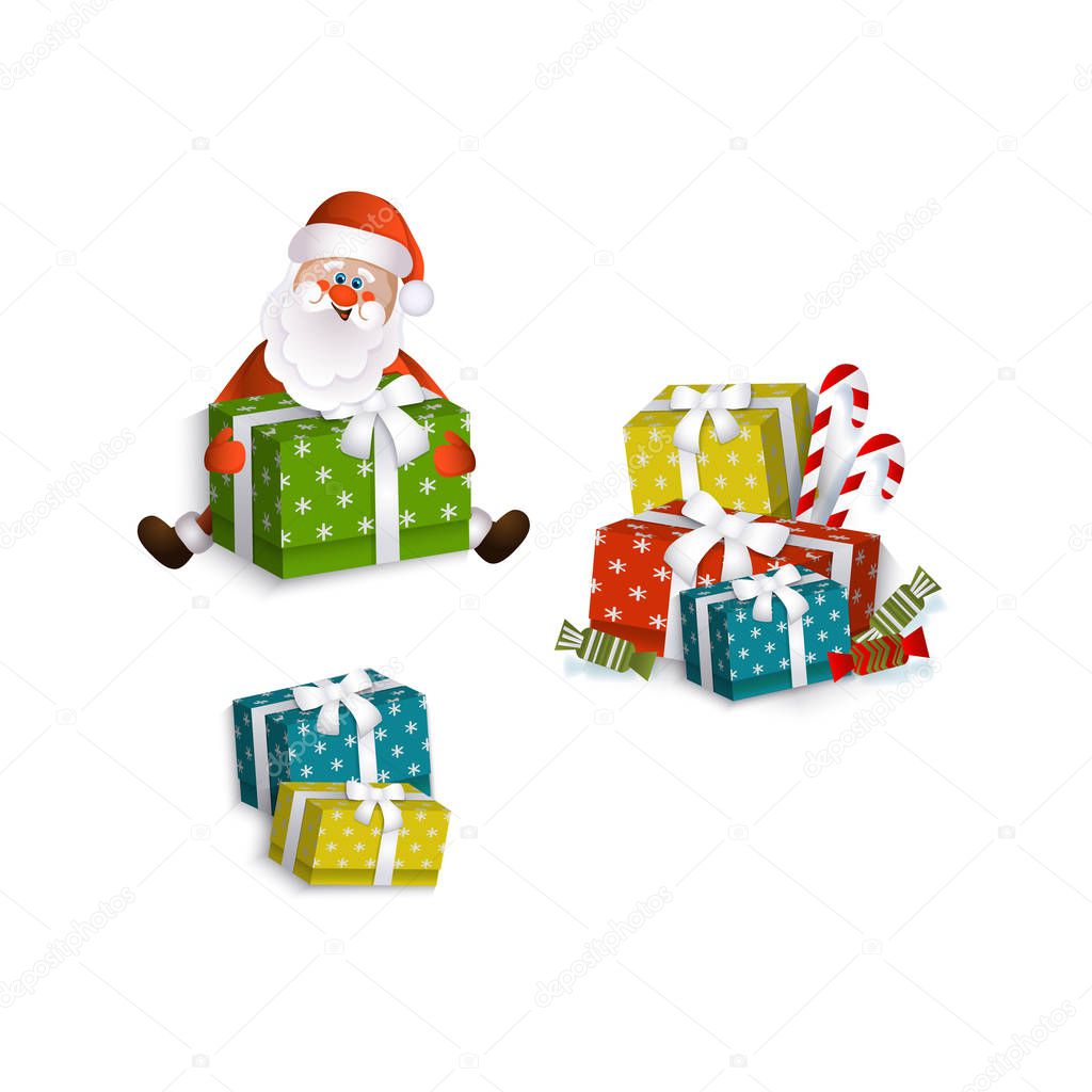 vector flat santa claus sitting with presents