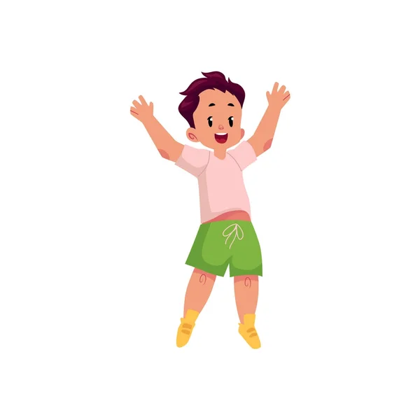 Vector flat cartoon boy jumping smiling — Stock Vector