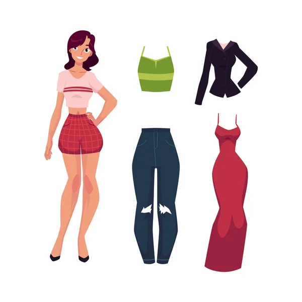 Vector de dibujos animados mujer ropa conjunto — Vector de stock