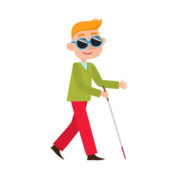 Vector flat blind disabled man in sunglasses — Stock Vector