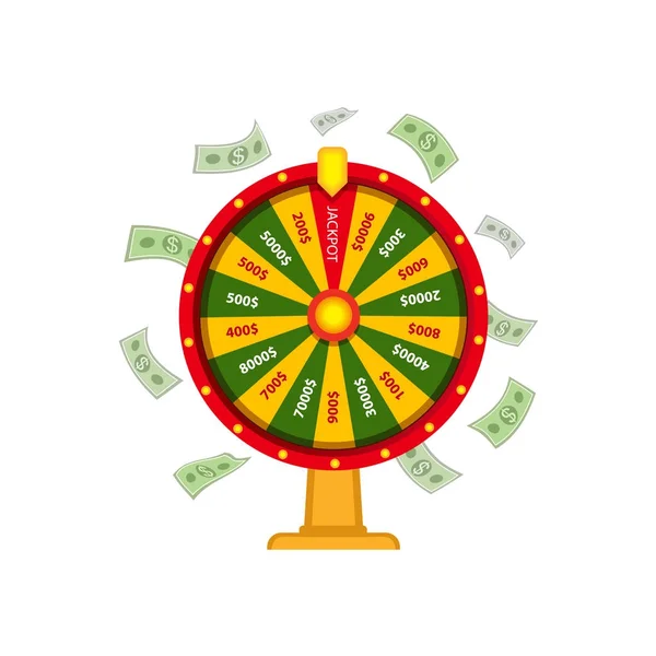 Wheel of fortune and money, dollar banknots — Stock Vector