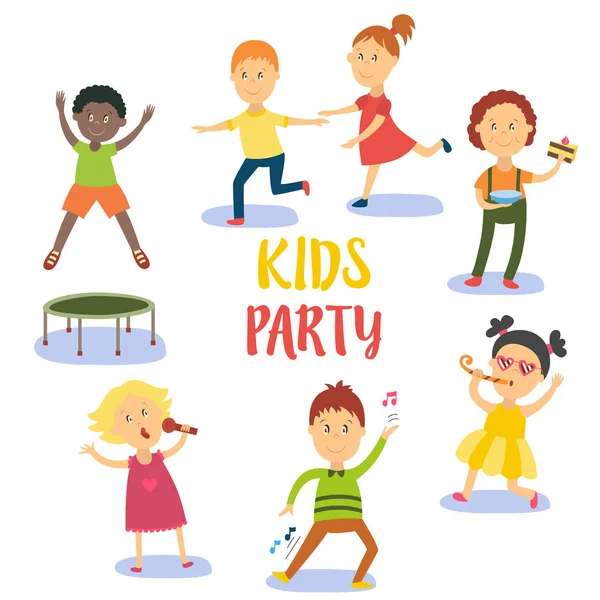 Csoportja, gyerekek, gyerekek, szórakozás a születésnapi partiján — Stock Vector