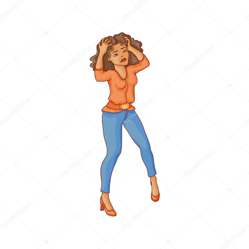 vector flat woman suffering mentally holding hairs