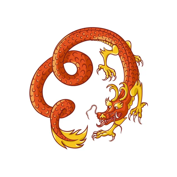 Volant rouge et or chinois, dragon japonais — Image vectorielle