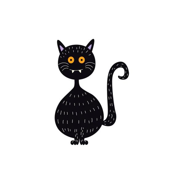 Vector plano halloween bruja negro gato — Vector de stock