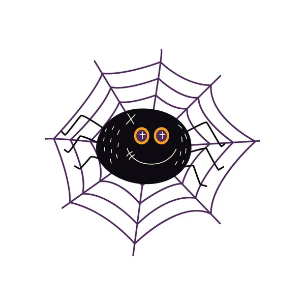 Vector plano halloween negro araña en red — Vector de stock