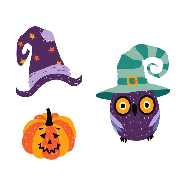 Vector flat halloween symbols set — Stock Vector