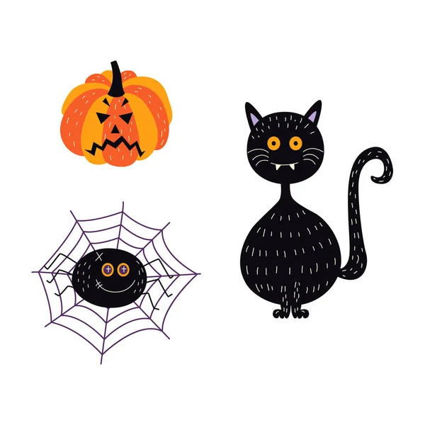 Vecteur plat halloween symboles ensemble — Image vectorielle