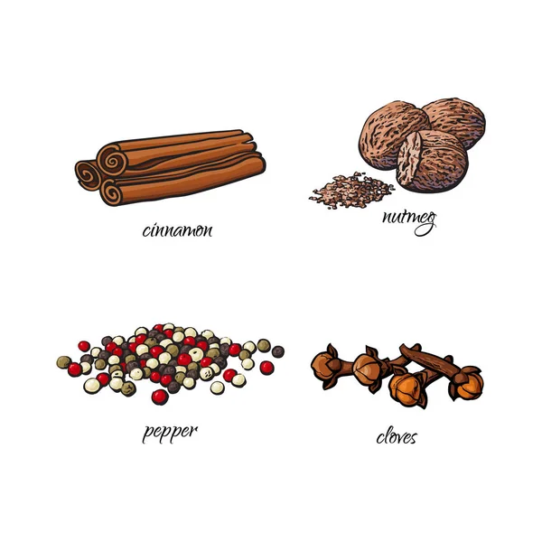 Διάνυσμα επίπεδη σκίτσο μπαχαρικά, καρυκεύματα βότανα σετ — Διανυσματικό Αρχείο
