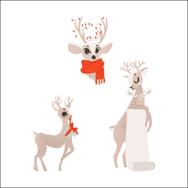 Vecteur plat renne de Noël ensemble isolé — Image vectorielle
