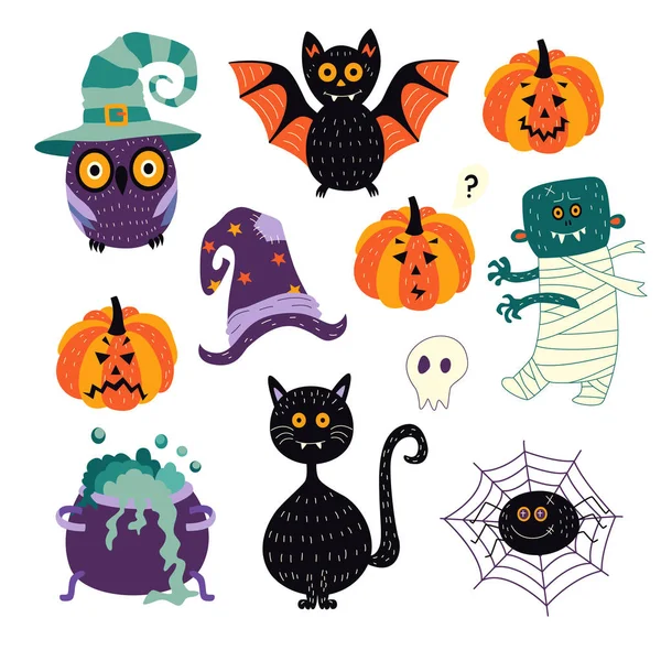 Vector platte halloween set symbolen — Stockvector