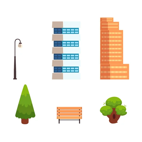 Set of flat style city, town elements — Stock Vector