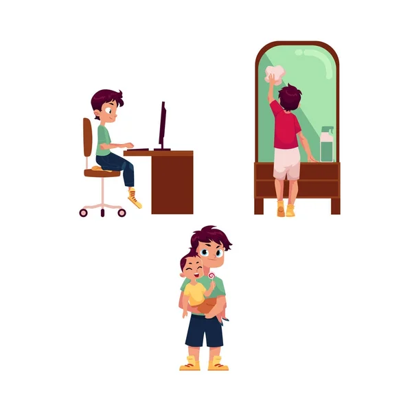 Vecteur adolescent garçon activités ménagères ensemble — Image vectorielle