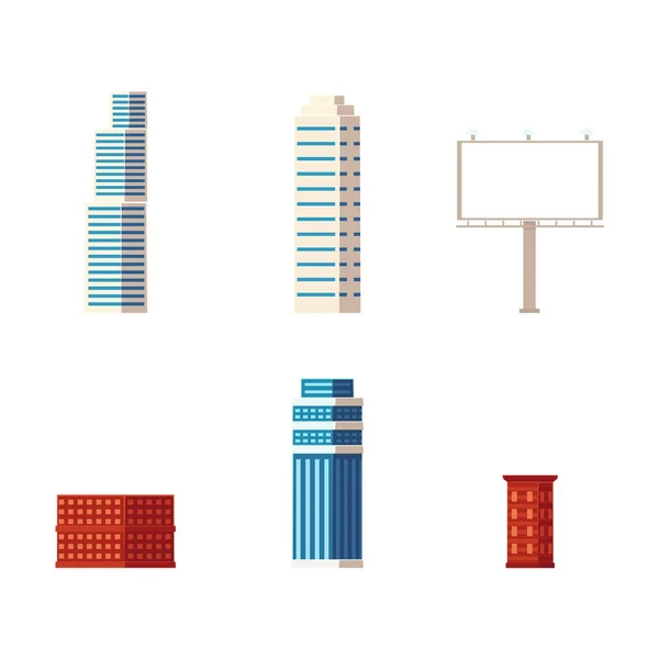 ベクトルのフラット漫画の建物、高層ビルのセット — ストックベクタ