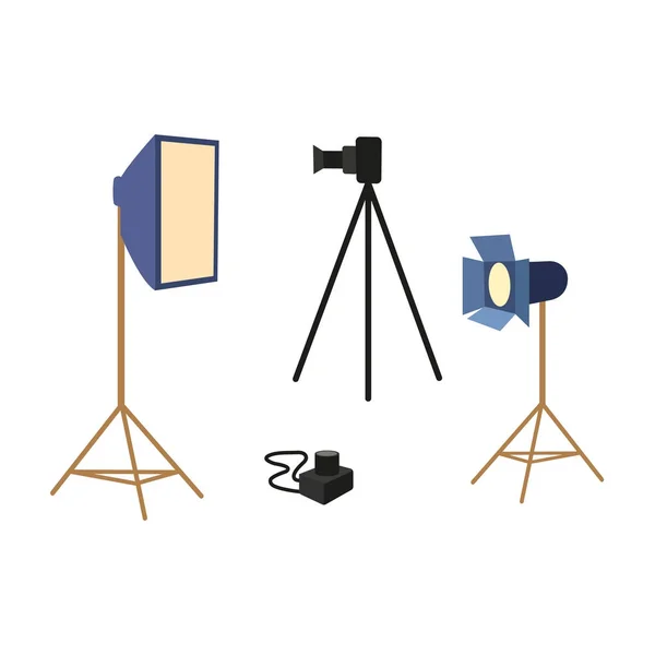 Vetor plana conjunto de equipamentos de fotografia profissional —  Vetores de Stock
