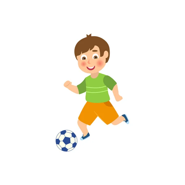 Vector plana chico personaje jugando fútbol — Archivo Imágenes Vectoriales