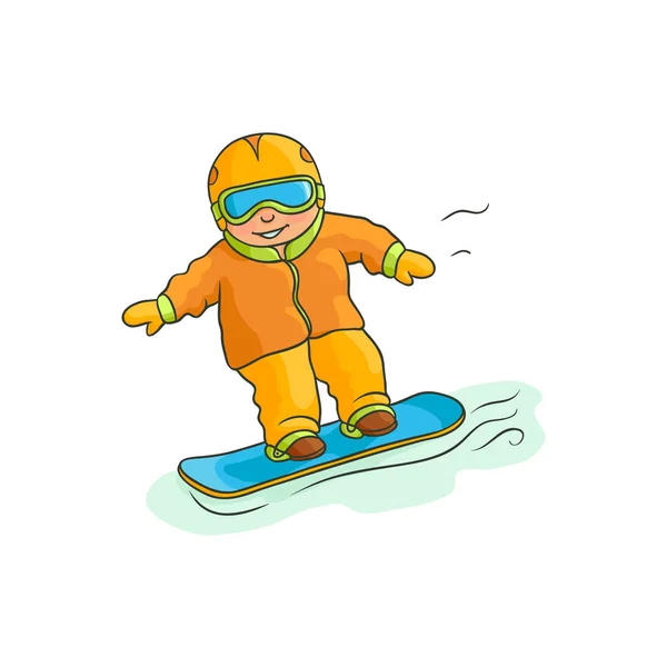ベクトル フラット少年十代子供スノーボード — ストックベクタ
