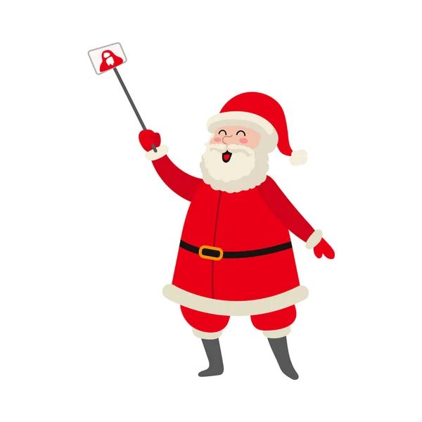 Vector cartoon Santa making selfie by stick — Stock Vector