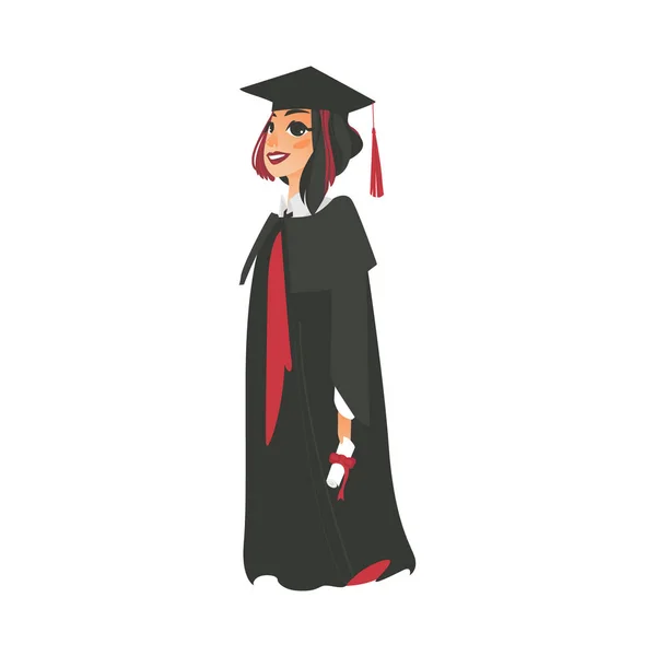 Девочка-выпускница в платье, шапке — стоковый вектор