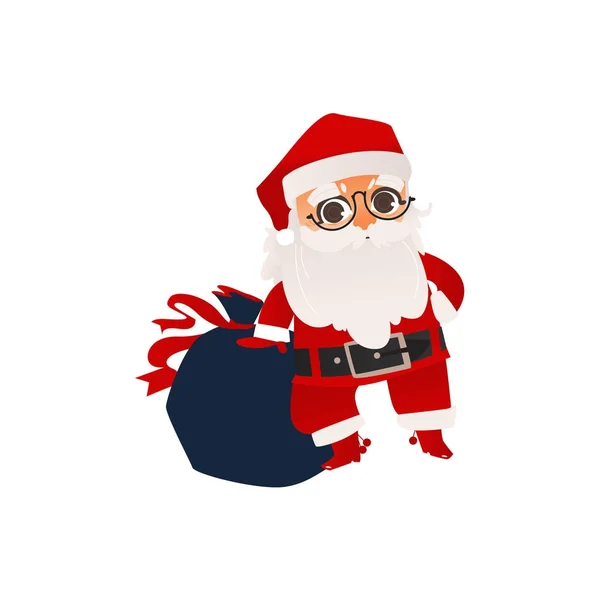 Vector flat santa claus with present boxes bag — Stock Vector