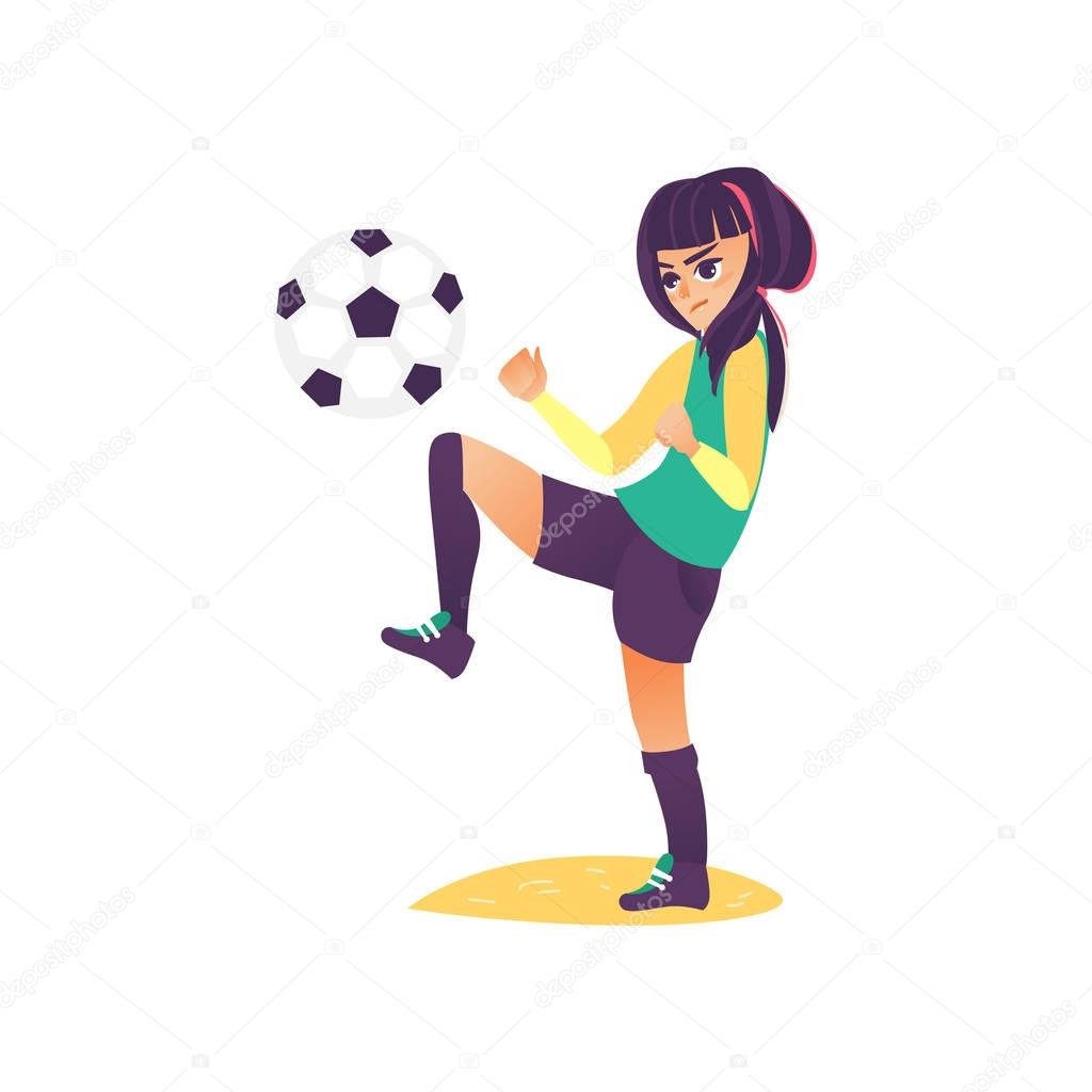 vector cartoon girl character playing football