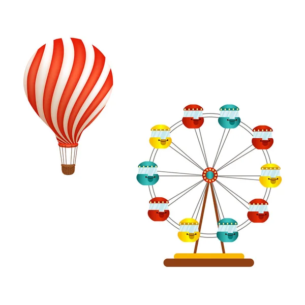 Hőlégballon és a Ferris kerék vidámpark — Stock Vector