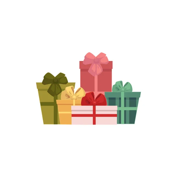 Gruppo, mucchio di regali, scatole regalo, icona di Natale — Vettoriale Stock