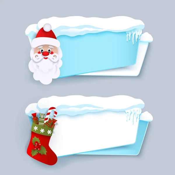 Winter banners met kerstman, kerst laars — Stockvector