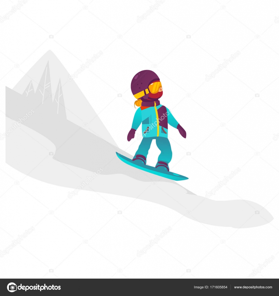 Enfant Ado De Fille Dessin Animé De Vecteur Snowboard