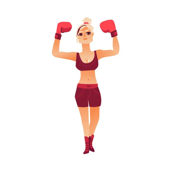 Vector flat muscular althlete boxer woman — Stock Vector