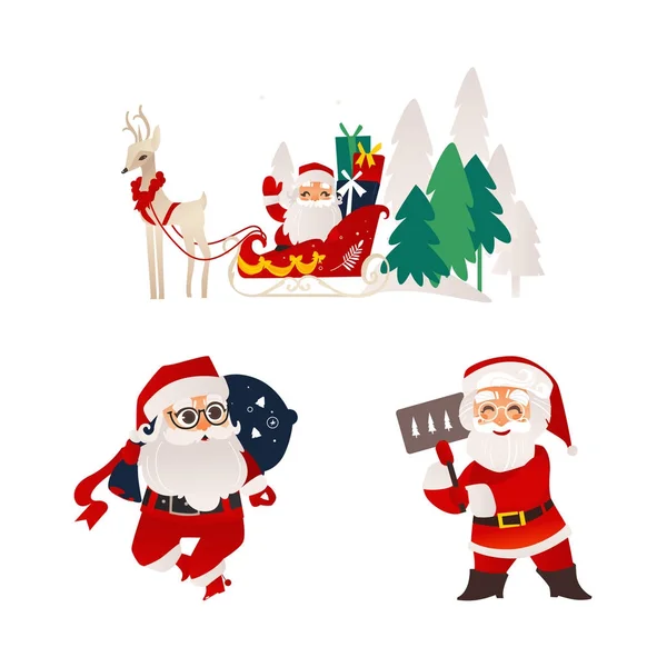 Vetor plana santa claus cenas set — Vetor de Stock