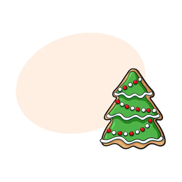 Biscotto di pan di zenzero con albero di Natale fatto in casa glassato — Vettoriale Stock