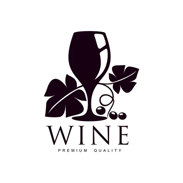 Pohár bort díszített grapevine ikon — Stock Vector