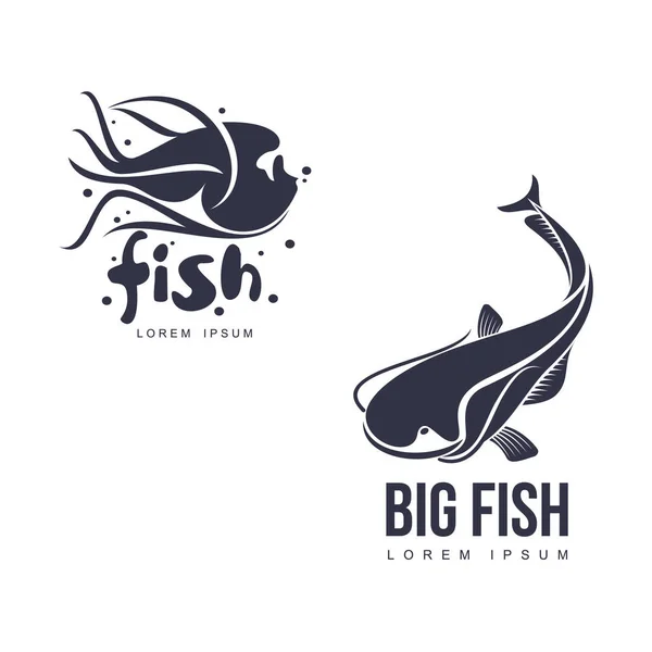 Vector big fish flat icon pictogram silhouette — Stock Vector