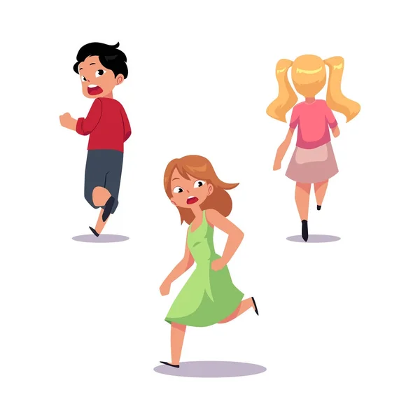 Anak-anak takut, anak laki-laki dan perempuan lari ketakutan — Stok Ilustrasi Anak-anak takut, anak laki-laki dan perempuan lari ketakutan Stok Vektor Bebas Royalti