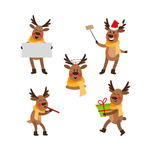 可爱的卡通圣诞驯鹿字符党 — 图库矢量图片