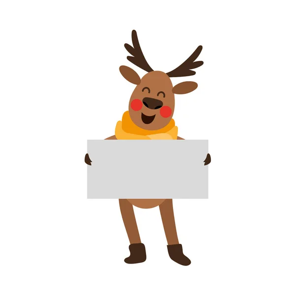 Funny Christmas reindeer holding whint empty board — Stock Vector