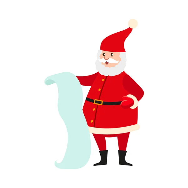 Santa Claus with a long list of Christmas presents — Stock Vector