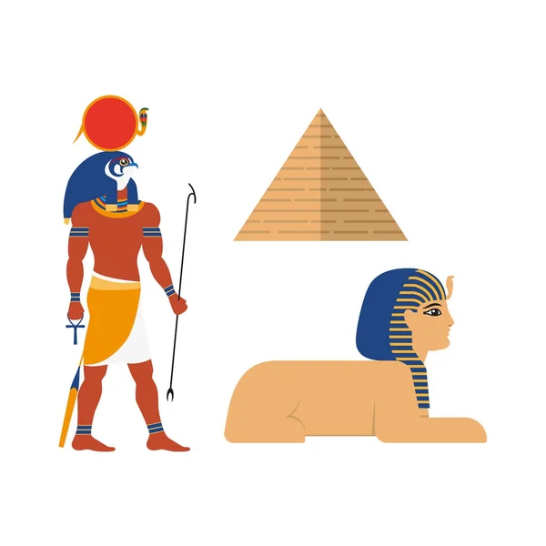 Düz Mısır efsanevi semboller ayarlamak vektör — Stok Vektör