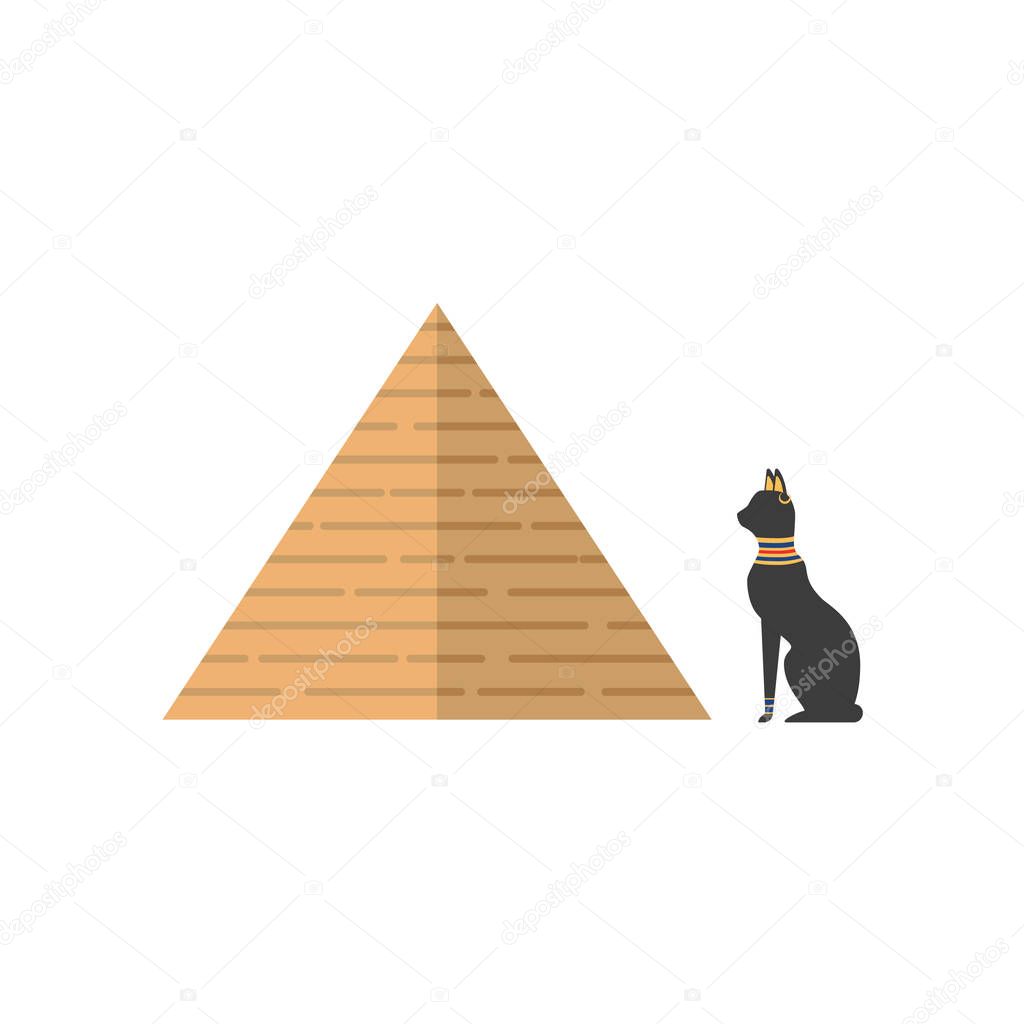vector flat egypt pyramid and black cat icon