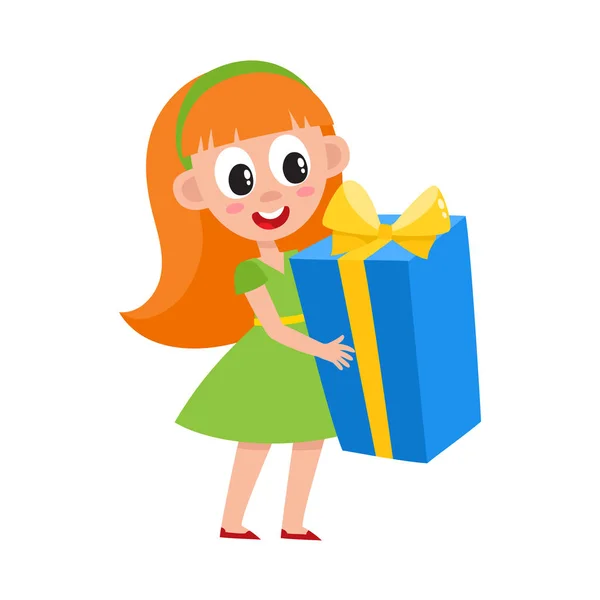 Vector plana chica sosteniendo gran caja de regalo — Archivo Imágenes Vectoriales