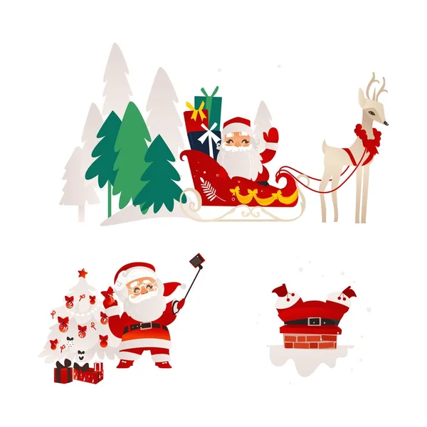 Vector flat santa claus scenes set — Stock Vector