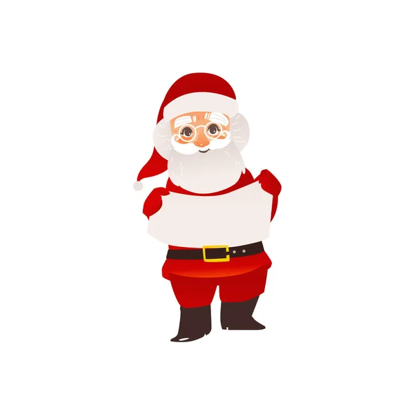 Santa Claus v brýlích drží prázdné, prázdné desky — Stockový vektor