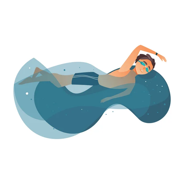 vector cartoon boy swimming in pool