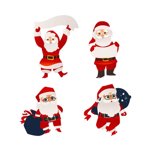 Santa Claus holding banner, board and present bag — Stock Vector